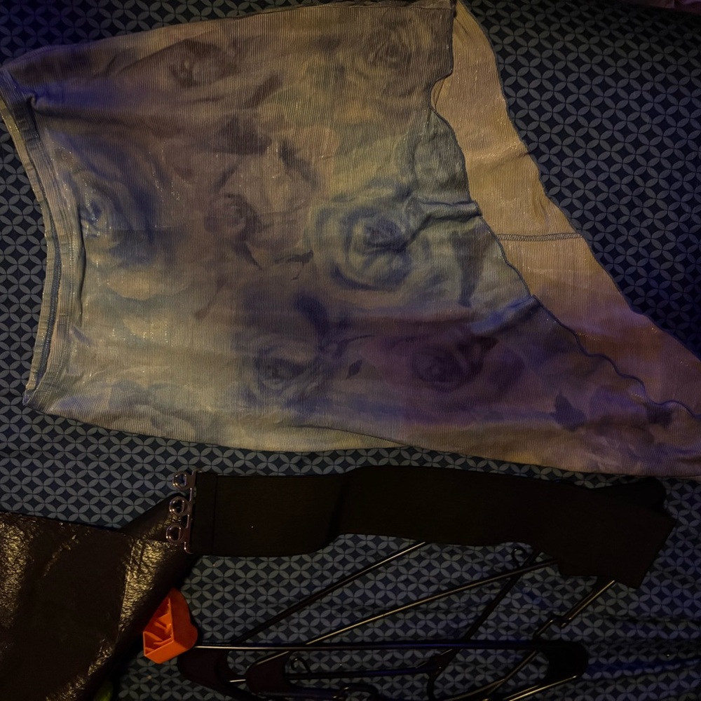 XOXO various shades of blue floral high low skirt